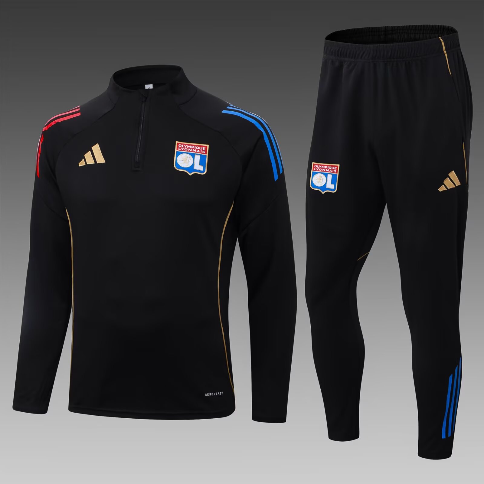 2025/2026 Lyon Half-Pull Training Suit Black Football Shirt Set:football jersey mysite: unitedjerseyfootball 邓江浪:football