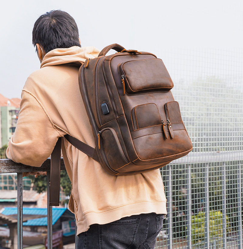 Model Show of Leather Backpack Outdoor