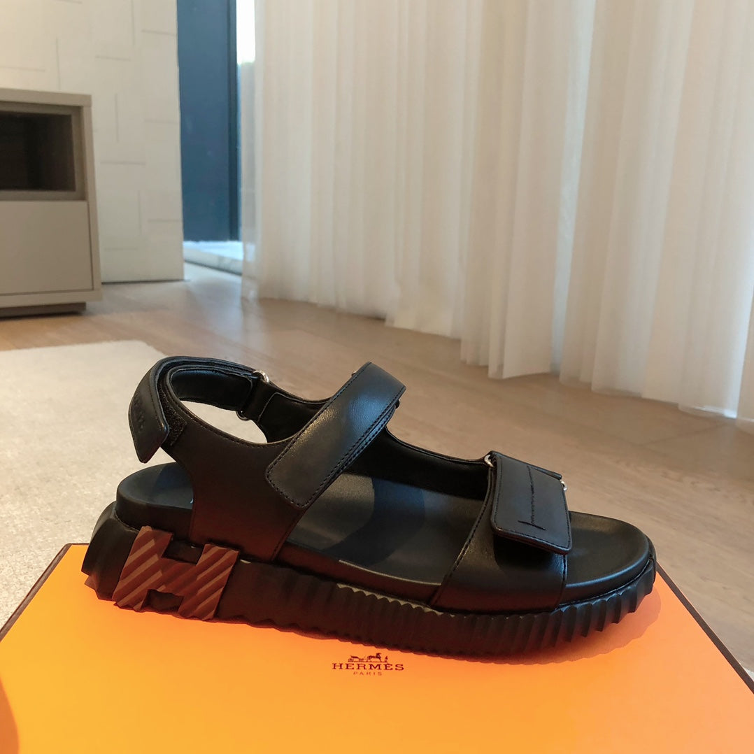 DAD SANDALS IN BLACK CALFSKIN AND RUBBER、mysite、Cacoeks