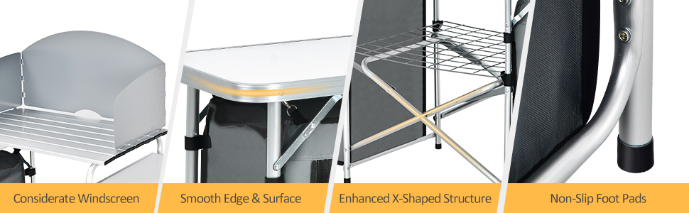 Goplus Folding Camping Kitchen Table with Storage