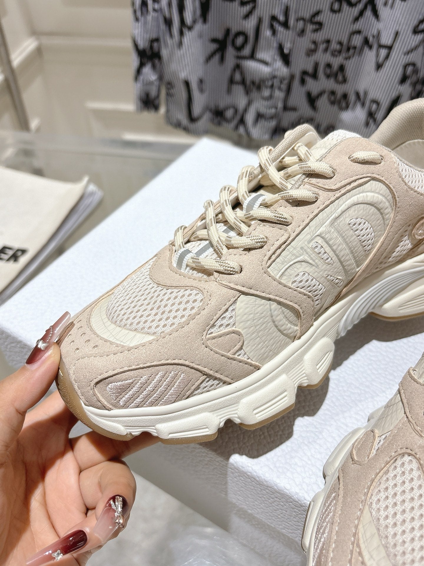 DIOR 25S CHRONO SNEAKER 45MM IN MESH WITH WHITE AND NUDE PINK CALFSKIN、mysite、Cacoeks