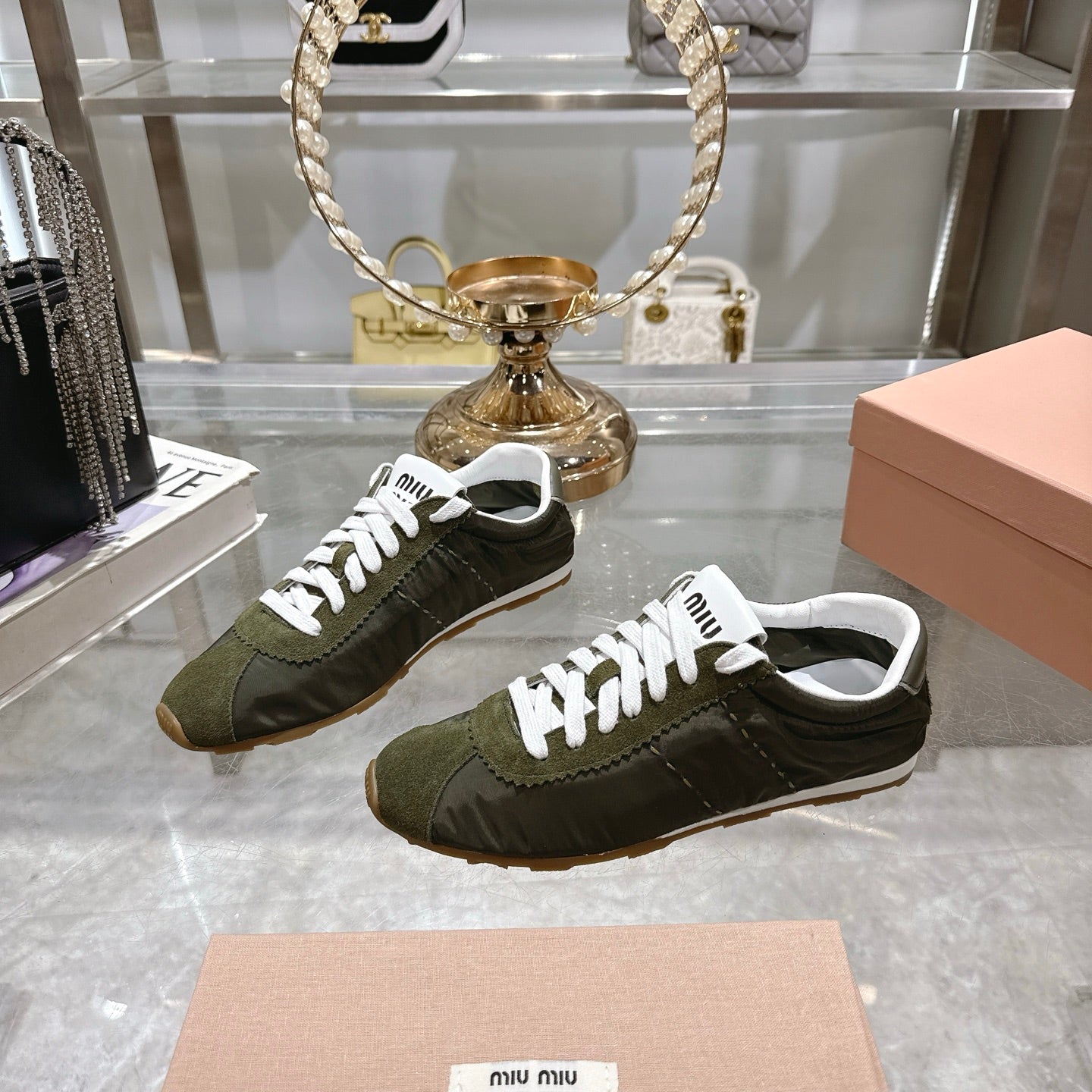 PLUME NAPPA SNEAKERS IN DARK GREEN SUEDE AND CANVAS、mysite、Cacoeks
