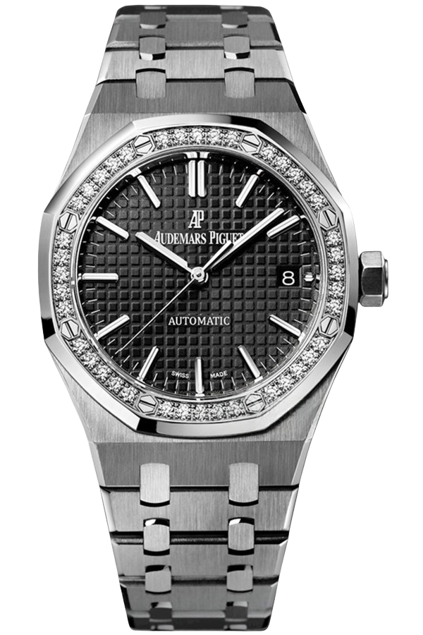 Audemars Piguet Royal Oak 15451ST.ZZ.1256ST.01 Super Clone Watch – Black Dial Ladies Diamond Replica