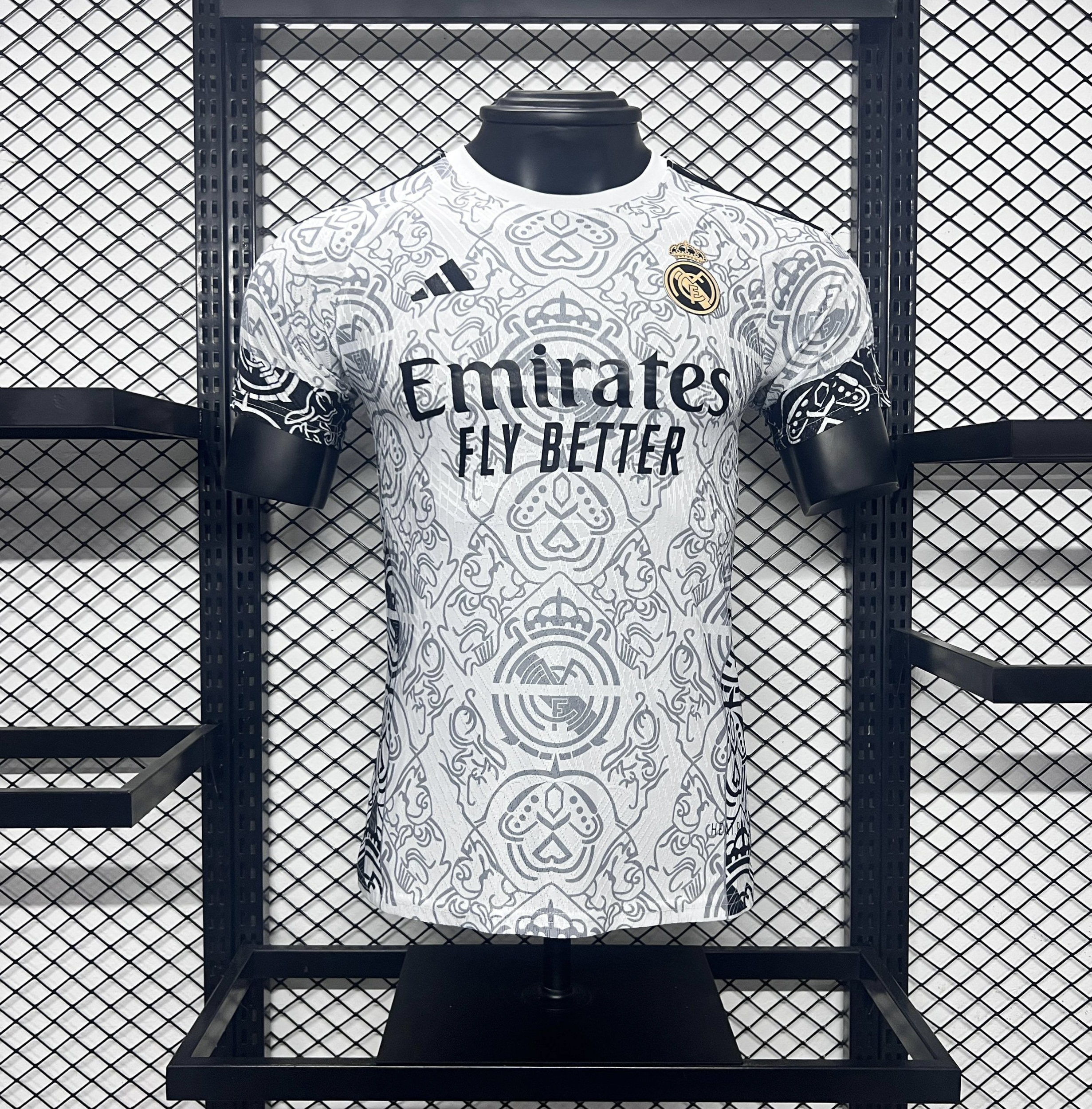JerseysGala.com | Real Madrid 24-25 White Line Pattern Special Edtion Jersey - Player Version -Customize Name, Number and Patch | Worldwide Shipping
