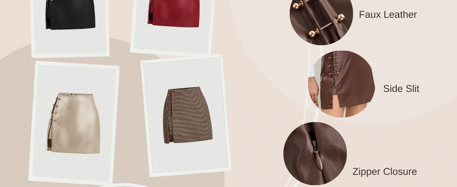 WDIRARA Women's Side Slit Metallic Trim High Waisted Faux Leather Short Skirts