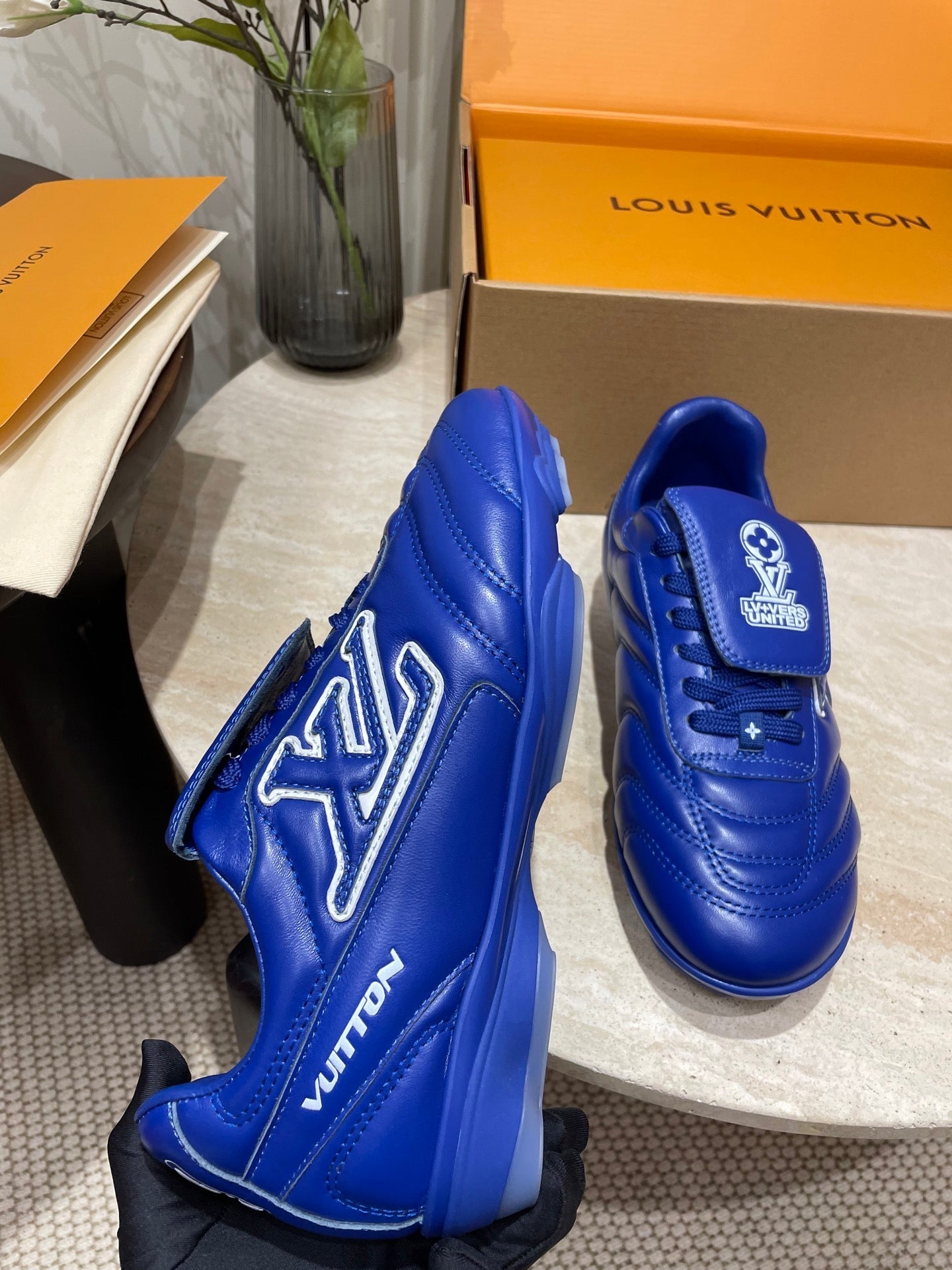 FOOTPRINT SOCCER SNEAKER IN COBALT BLUE CALFSKIN、mysite、Cacoeks