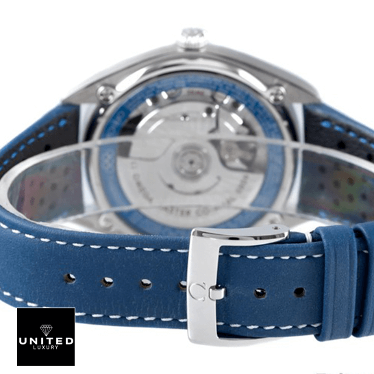 Omega Seamaster Master Co Axial Blue Rubber Bracelet Steel Clasp upside view