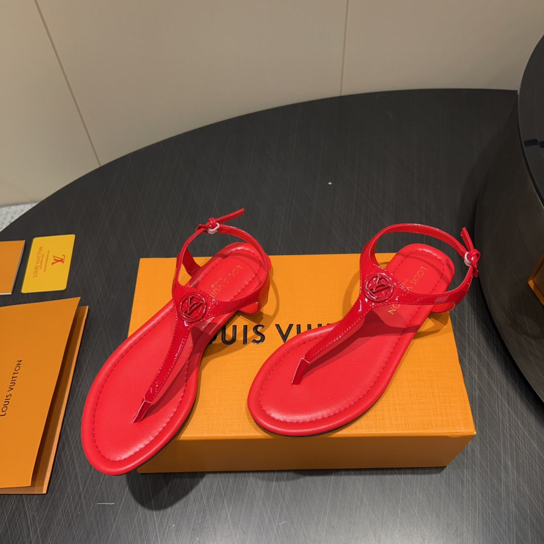 LV THONG SANDALS 25S IN RED CALFSKIN WITH RED HARDWARE、mysite、Cacoeks