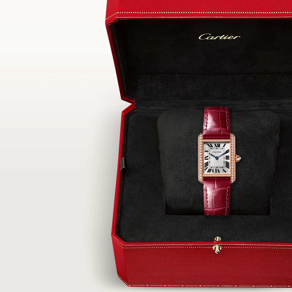 Super Clone 1:1 Tank Louis Cartier Watch Small Model Diamond Red WJTA0037 Replica-fasswatch