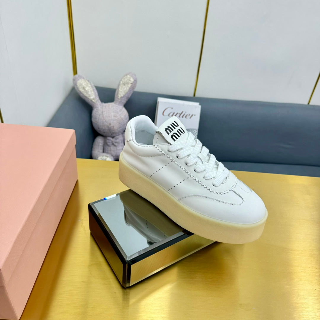 THICK-SOLED RETRO SNEAKERS IN WHITE SMOOTH LAMBSKIN、mysite、Cacoeks