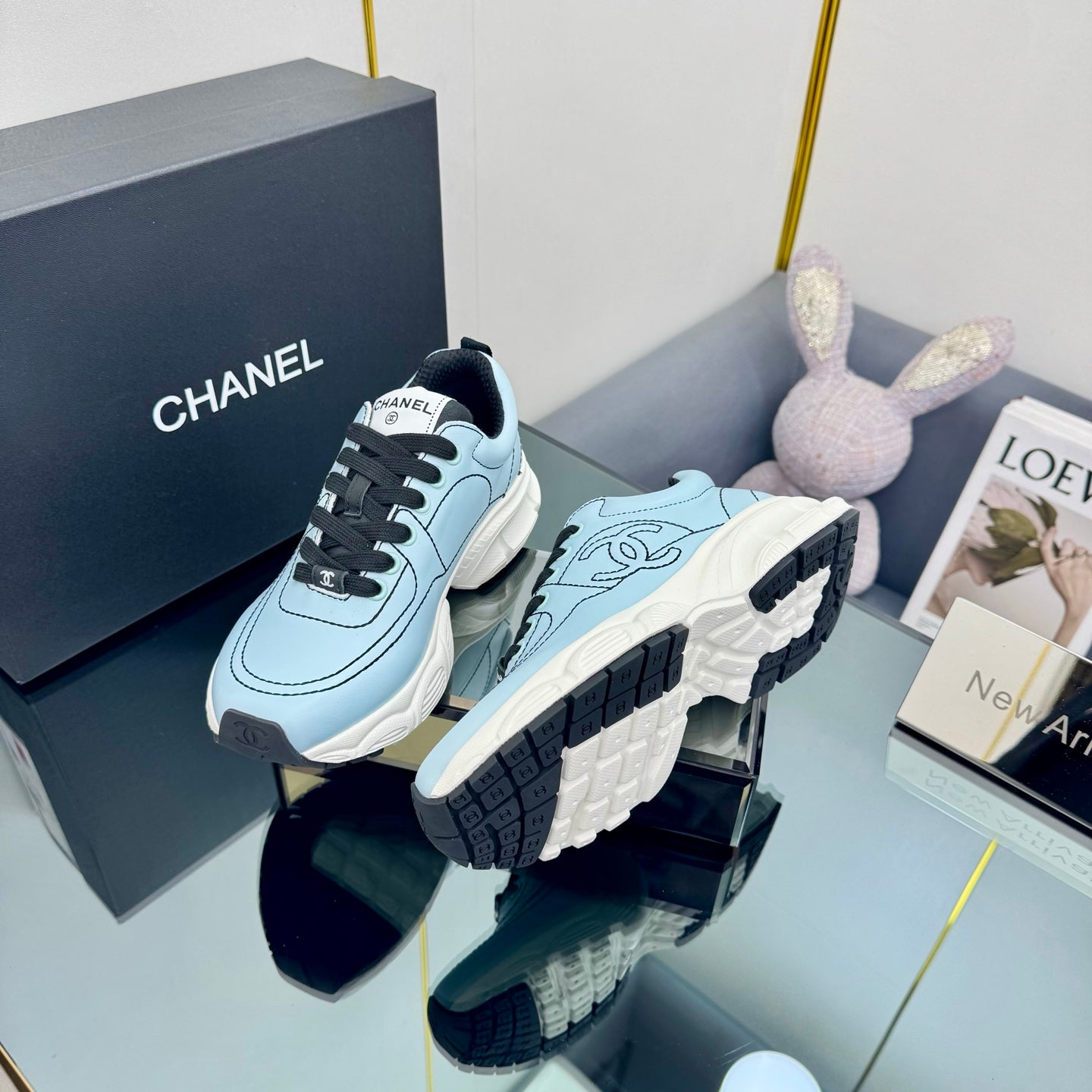TRAINERS SNEAKER IN LIGHT BLUE CALFSKIN WITH BLACK EMBROIDERED、mysite、Cacoeks