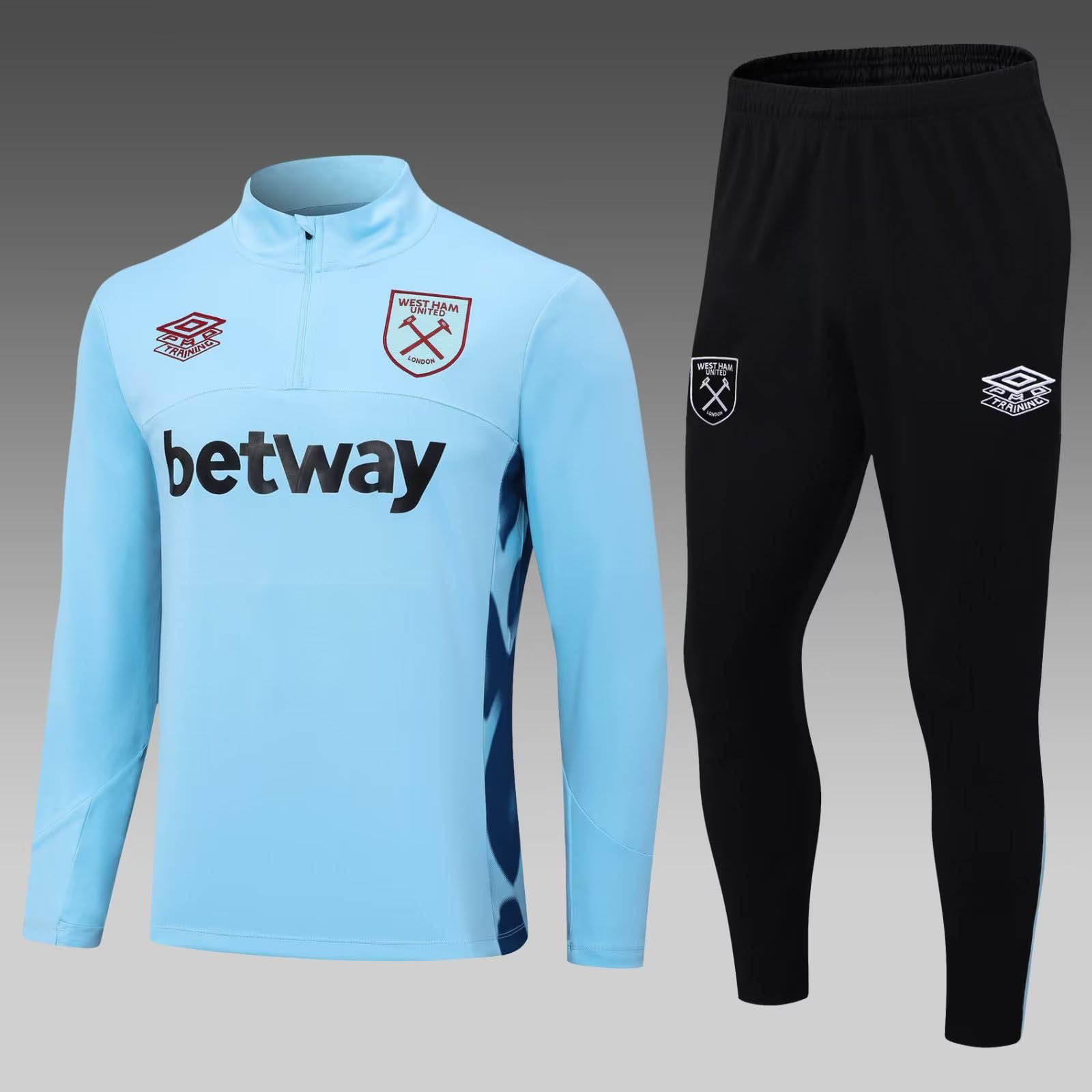 2023/2024 West Ham United Half-Pull Training Suit Light Blue Football Shirt 1:1 Thai Quality Set:football jersey mysite: unitedjerseyfootball 邓江浪:football