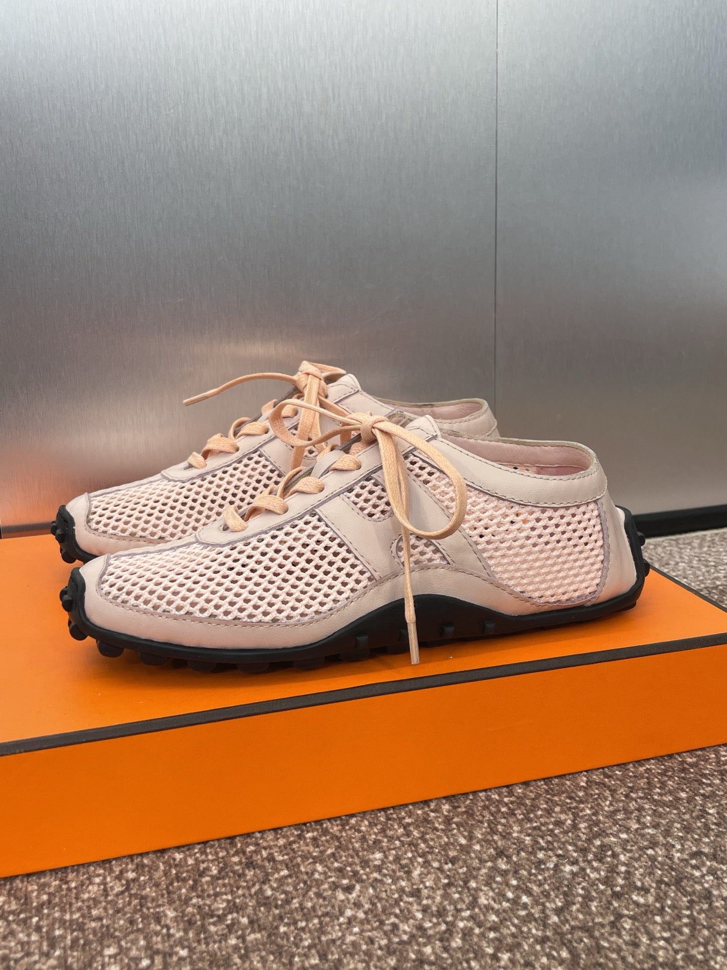 KIGA SNEAKER IN LIGHT PINK CROCHET KNIT AND CALFSKIN、mysite、Cacoeks