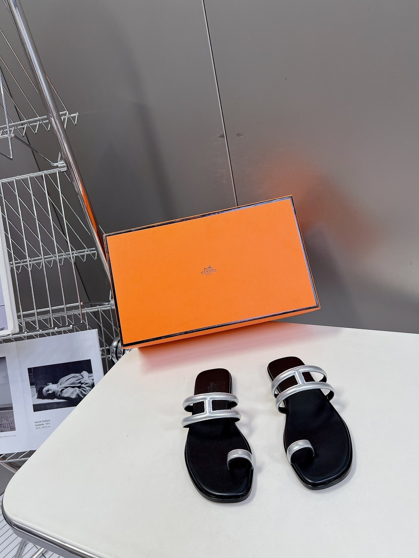 Georgia Sandals Silver Black Calfskin、mysite、Cacoeks