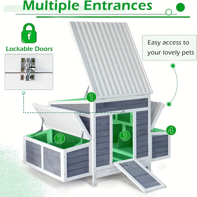 wooden chicken coop with nesting boxes durable uv resistant outdoor chicken coop that can   3 5 standard chicks or 5 8 chicks easy to clean sturdy design with ramp and windows to   poultry safety   details 1