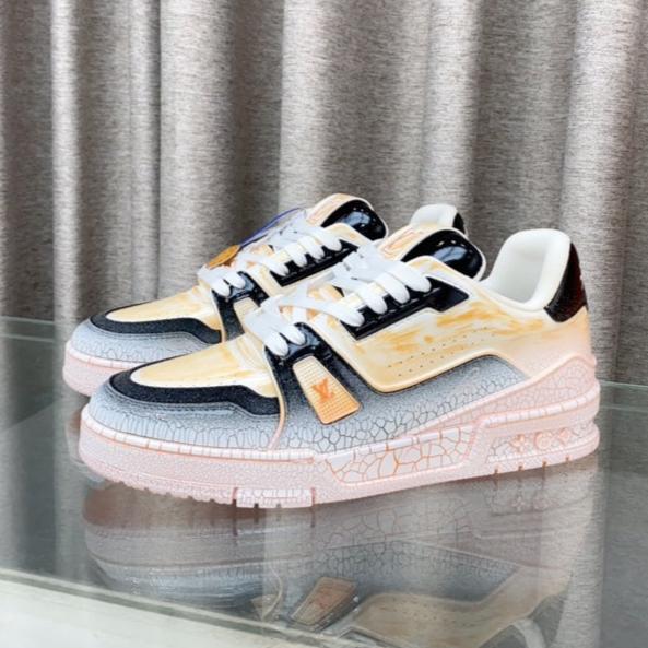 LV TRAINER SNEAKERS IN LIGHT ORANGE OMBRE MIX COLORFUL CALFSKIN、mysite、Cacoeks