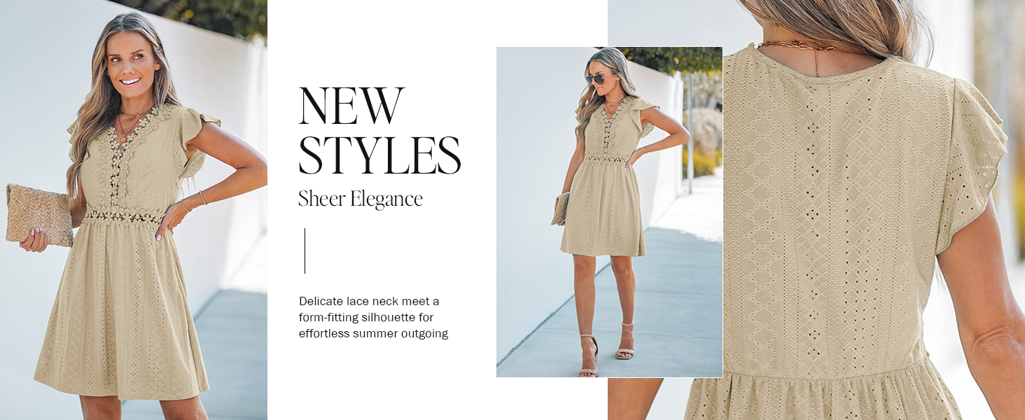 beige v neck lace summer dress for women