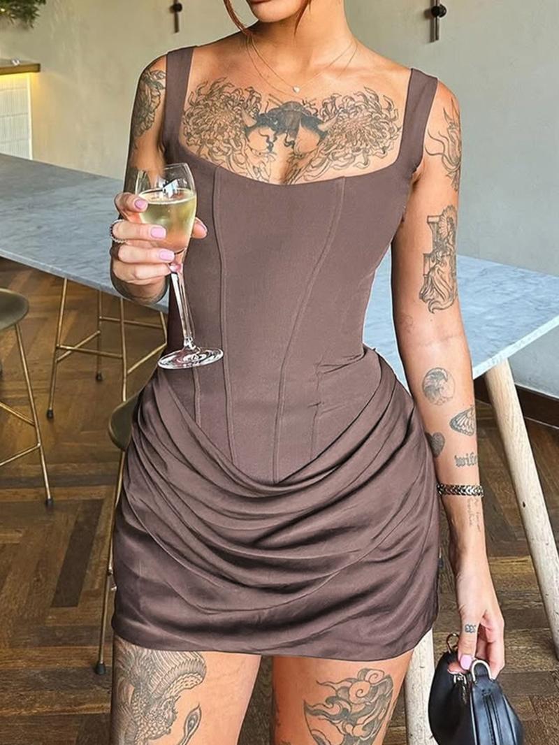 Sexy Bodycon Ruched Drawstring Mini Corset Dress for Women, Night Out Club Wear Party Dress