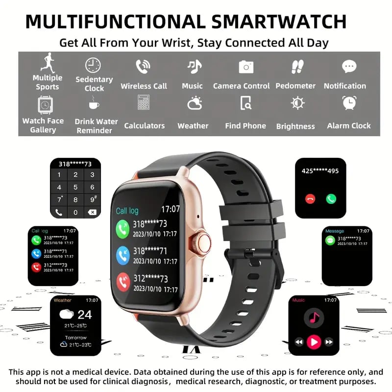 multifunctional   watch for men women 1 83   screen with wireless calling   pedometer fitness   smartwatch for iphone android cell phones smartbands fitness watch for women men friend gift birthday gift details 0