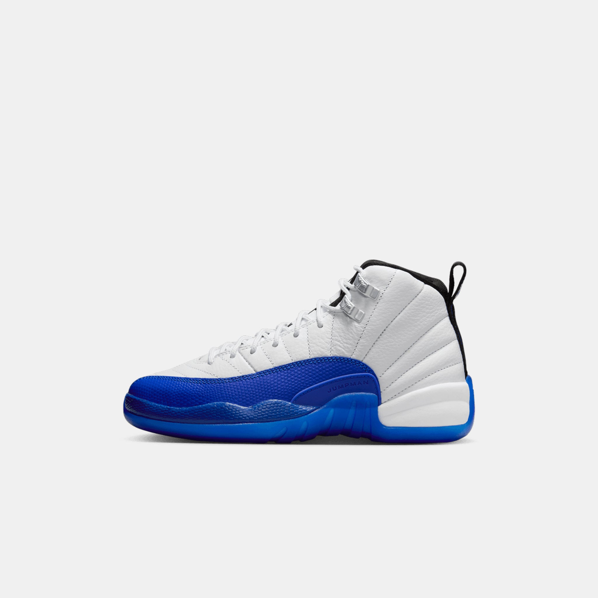 Air Jordan 12 Retro Big Kids Sneaker in White/Black/Game Royal
