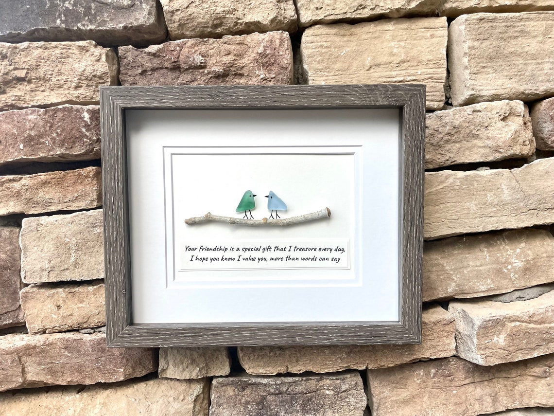 Handmade Friendship Gift, Original Sea Glass Art, Seaglass Birds, Friend Birthday Gift, Friendship, Best Friends, Friendship Quote image 2