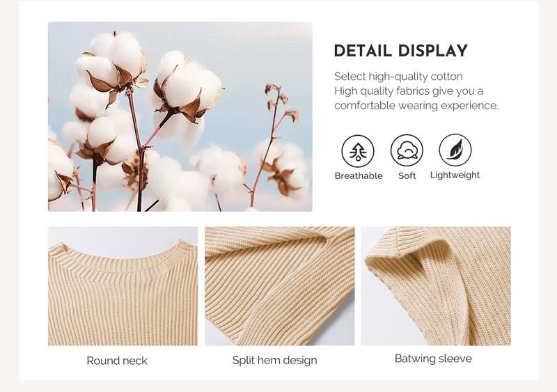 Product Introduction of SHEWIN 2025 Women’s Going Tops Trend – Oversize Drop-Shoulder Loose-Fit Crewneck Short-Sleeve Knit Sweater Pullover, Casual Soft Cotton-Blend Summer Womenswear Knitwear for Daily Wear, Trendy Multi-Color Tops Knitting sweater Bridal 3