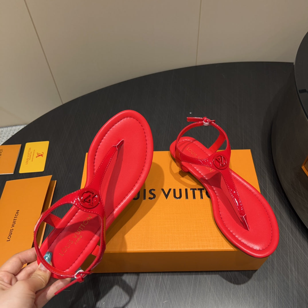 LV THONG SANDALS 25S IN RED CALFSKIN WITH RED HARDWARE、mysite、Cacoeks