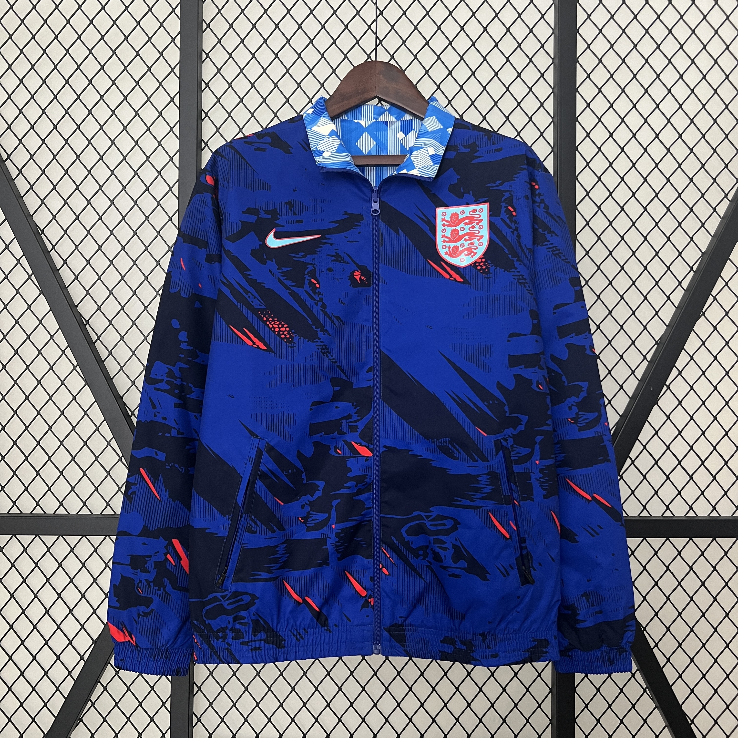 Higojerseys-England 2024 Double Sided Reversible Windbreaker - Blue