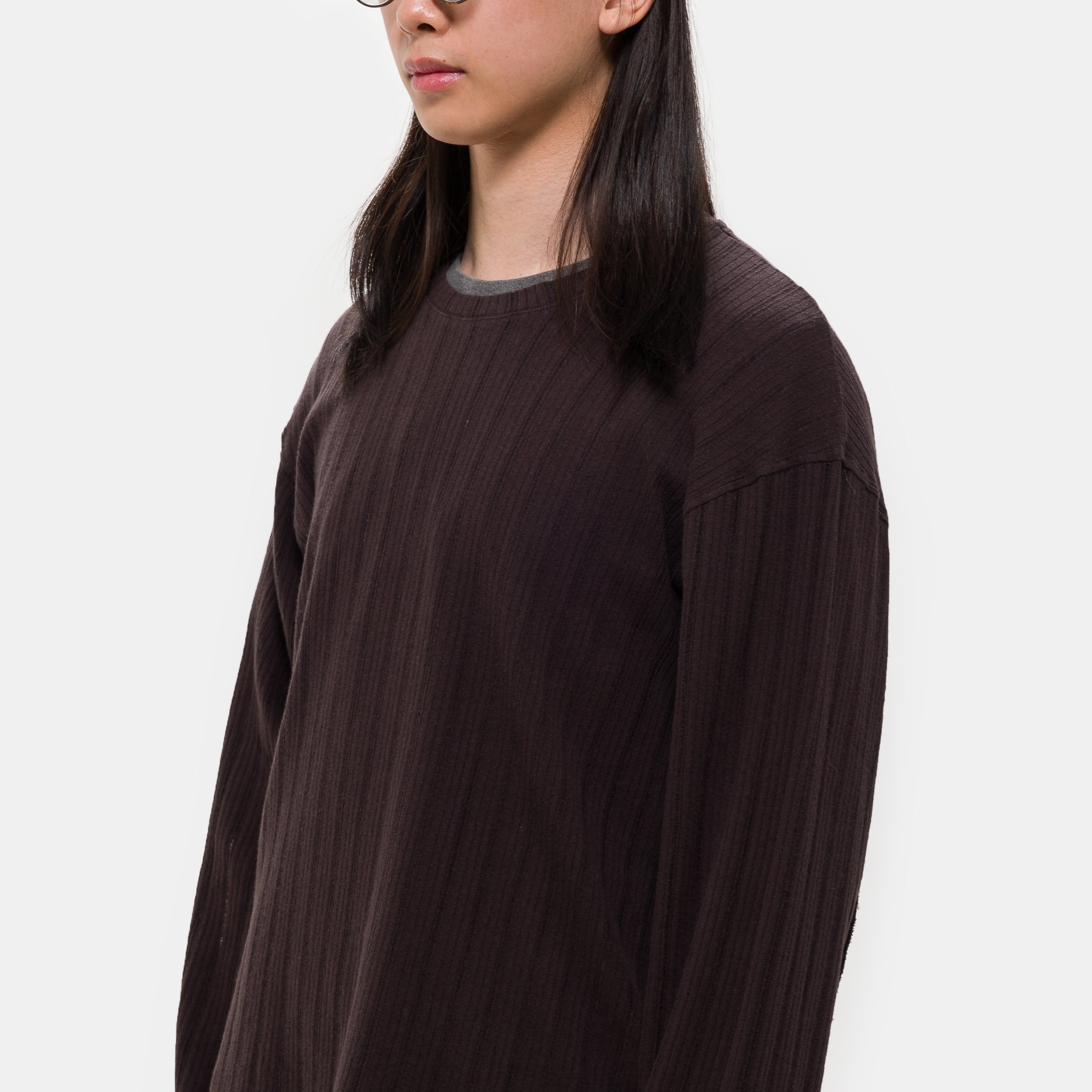 Round Neck Sweater in Brown Rib