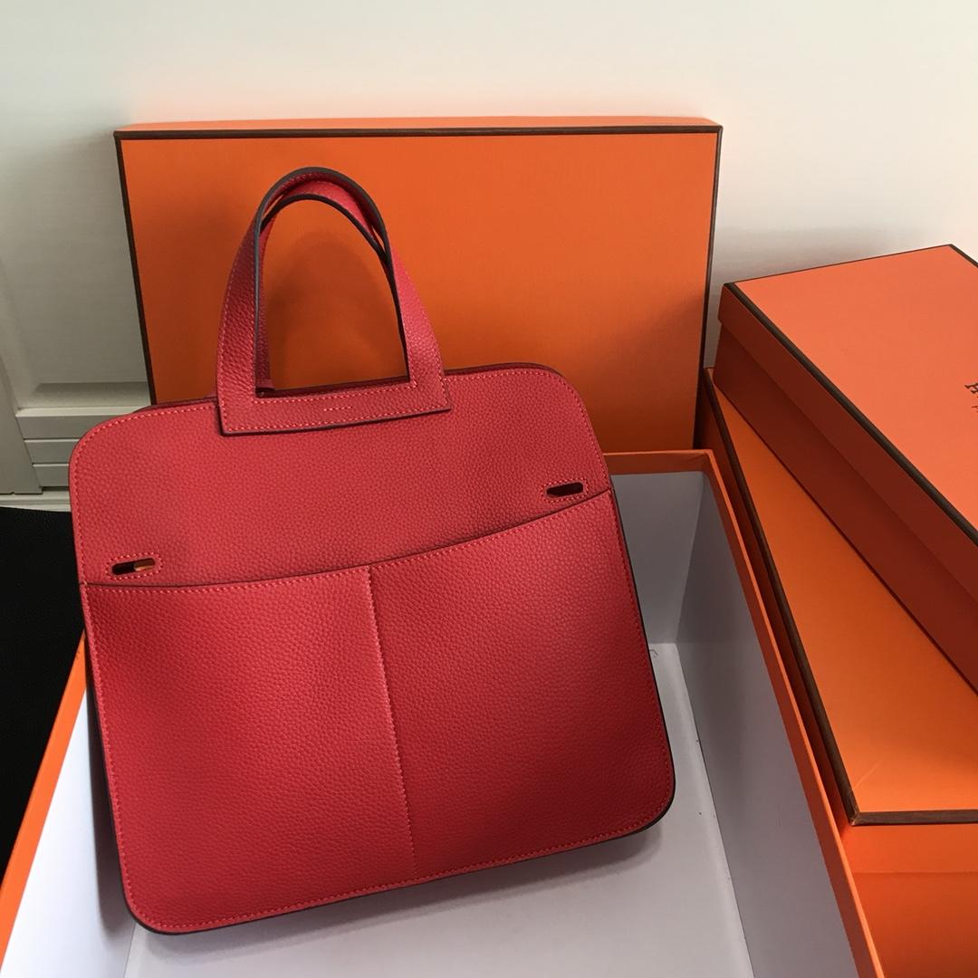 Hermes Halzan 31cm Swift Calfskin Bag Red