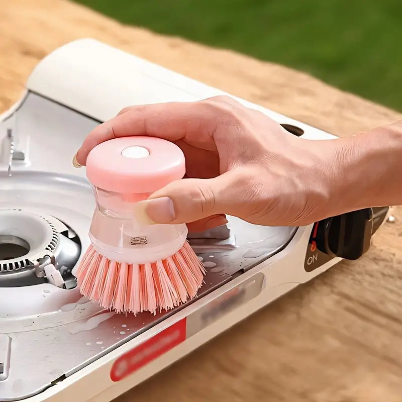 1pc portable manual press liquid dishwashing brush   pp material no electricity needed compact multi purpose kitchen tool for rv camping outdoor picnics home use durable cleaning brush details 6