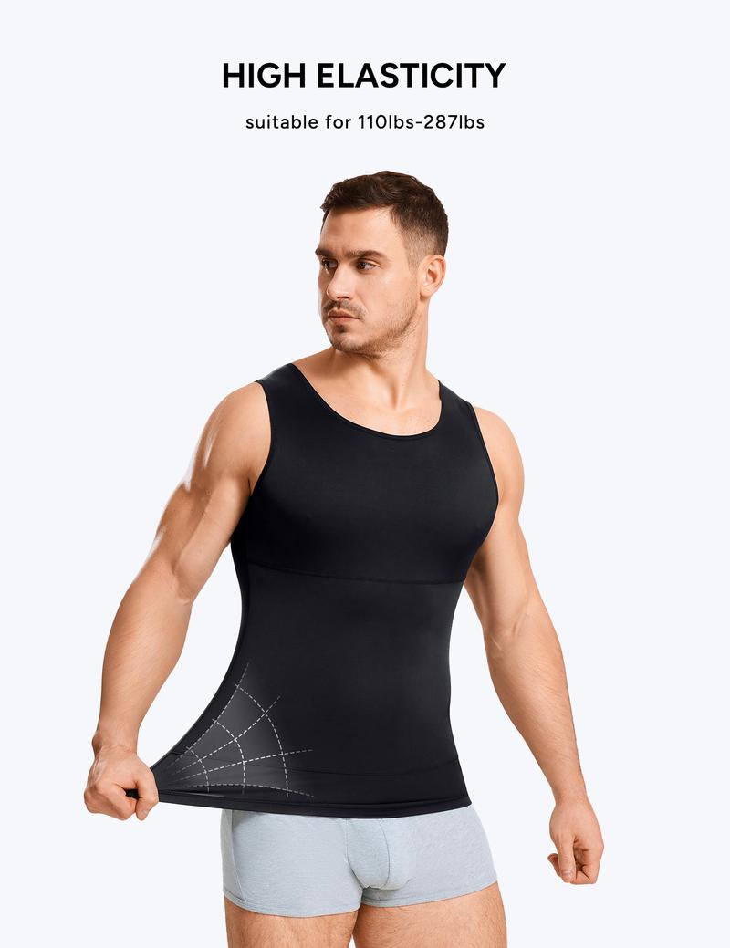【Nebility】 Men's Basic Compression Shapewear Vest - Menswear Silky Soft Stylish Crew Neck Gymclothing Tanktop , Waist Back and Chest Tightening