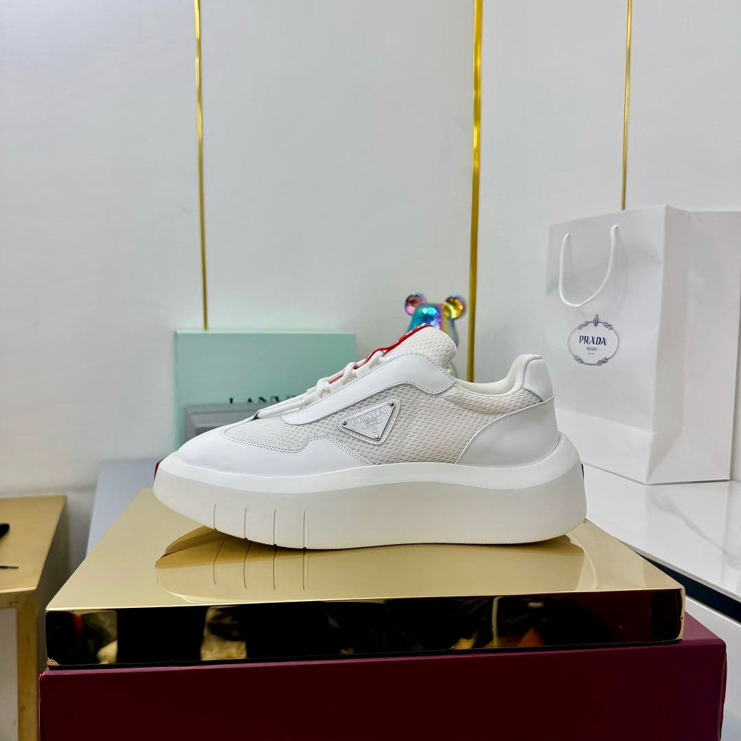 PRADA 25S CROSS LACED SNEAKERS IN WHITE CALFSKIN、mysite、Cacoeks