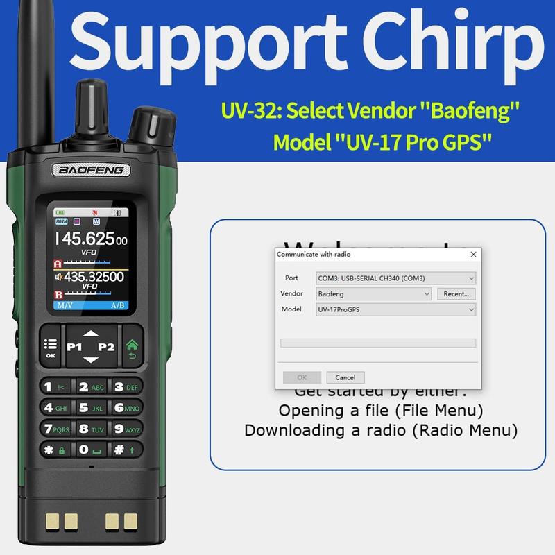 Product Introduction of 2PCS BAOFENG UV-32 Walkie Talkie 10W Long Range Rechargeable NOAA Weather Receiver 5RM K5 PLUS Tactical Two Way Radio with GPS,USB-C Charging for Hunting Camping Survival Gear 1