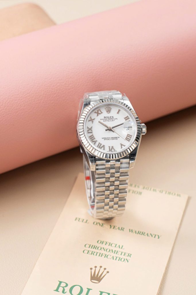 Đồng Hồ Rolex DateJust Lady Fake 11 Mặt Trắng Cọc Số La Mã 31mm (2)