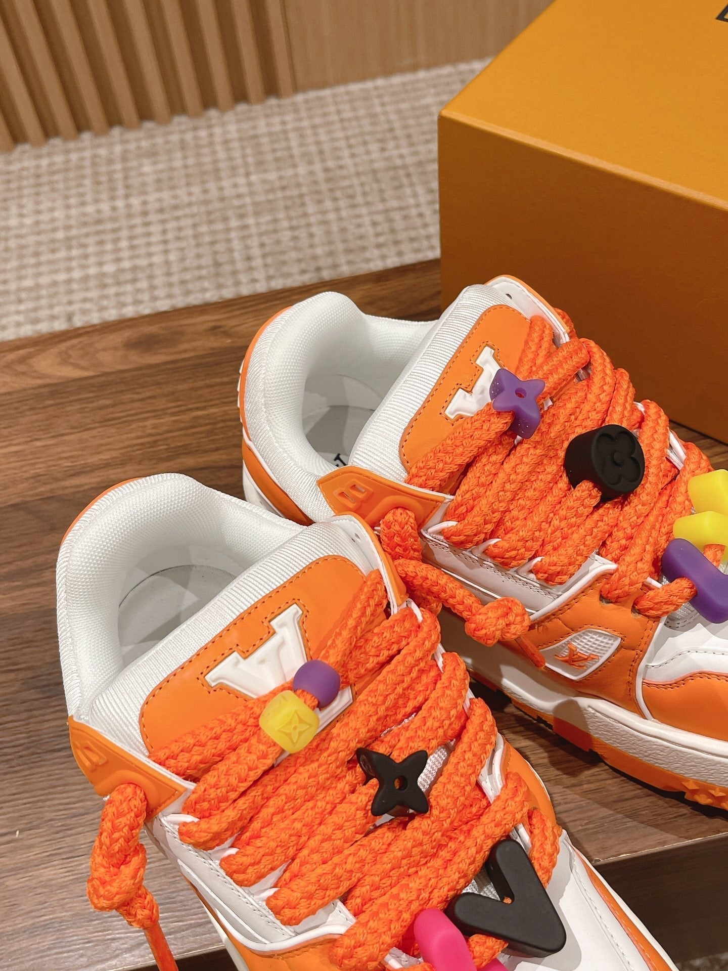 LV Trainer Maxi Sneaker White Mix Orange Calfskin、mysite、Cacoeks