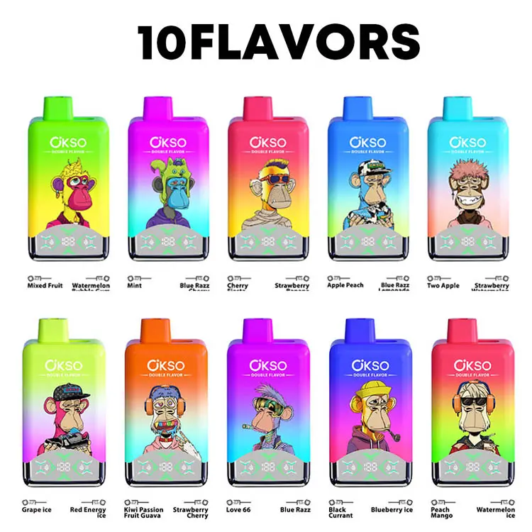 OKSO Double Flavor 60000 flavors lineup with 10 double-flavor sets and 2% nicotine