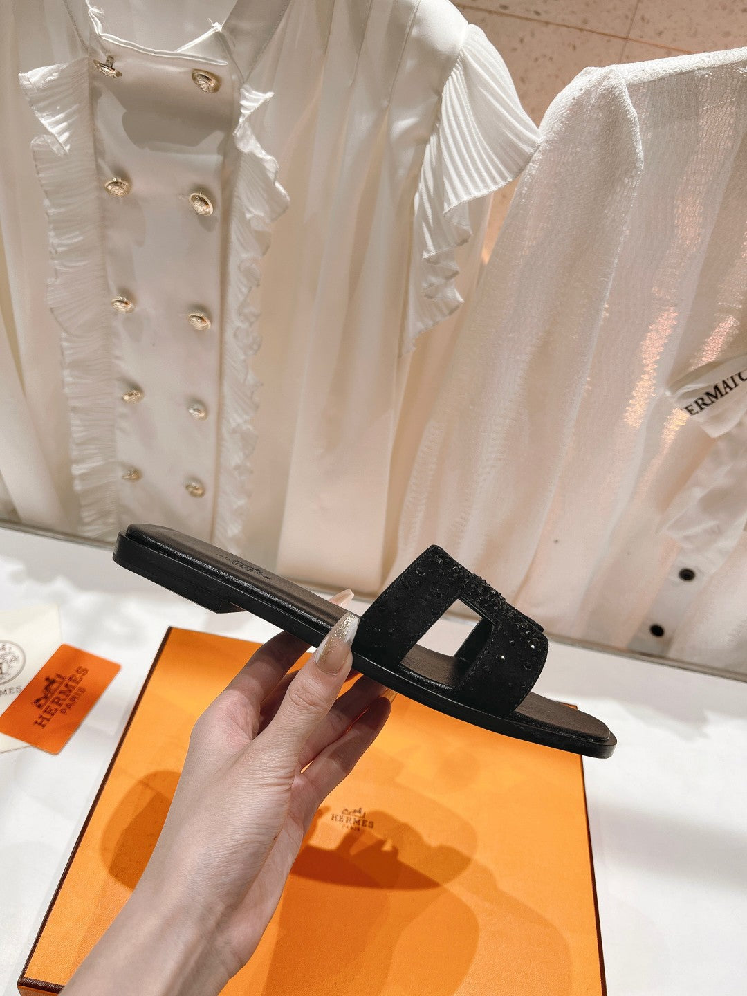 0RAN SANDAL BLACK LAMBSKIN ATTACH CRYSTALS-BLACK、mysite、Cacoeks