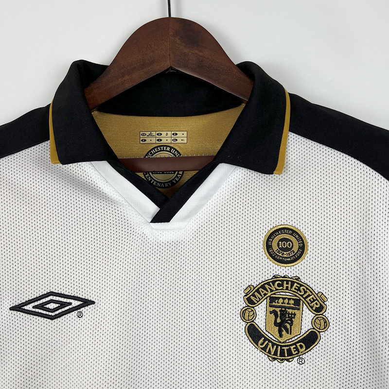 ManixJersey.com | Retro Manchester United 01-02 100th Anniversary Special Edition Jersey - White -Customize Name, Number and Patch | Worldwide Shipping