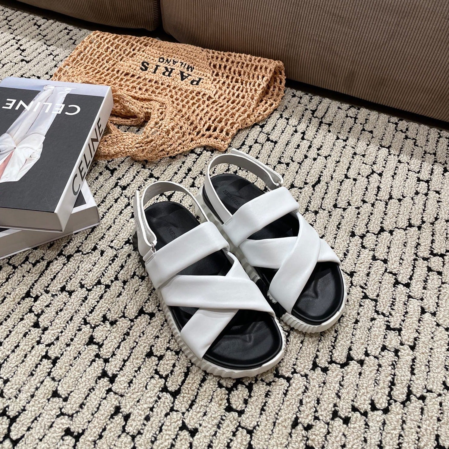 ELECTRIC SANDAL BLACK MIX WHITE CALFSKIN、mysite、Cacoeks