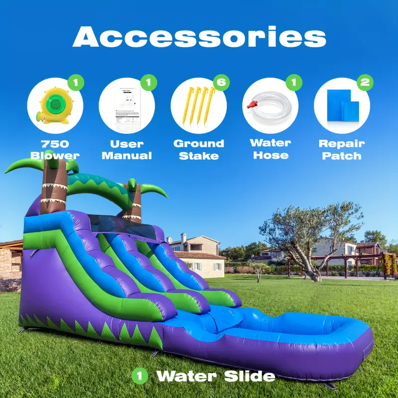 21ft blue purple pvc commercial grade water slide inflatable with for kids adult outdoor summer party water play details 4