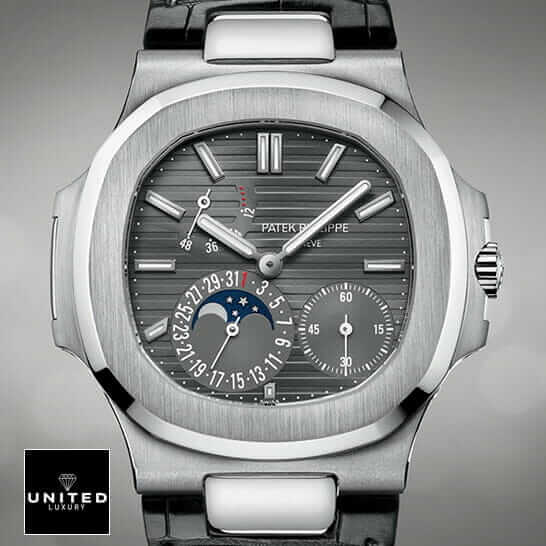 Patek Philippe Nautilus Moon Phase Replica 1 Patek Philippe Nautilus Moon Phase Replica grey background