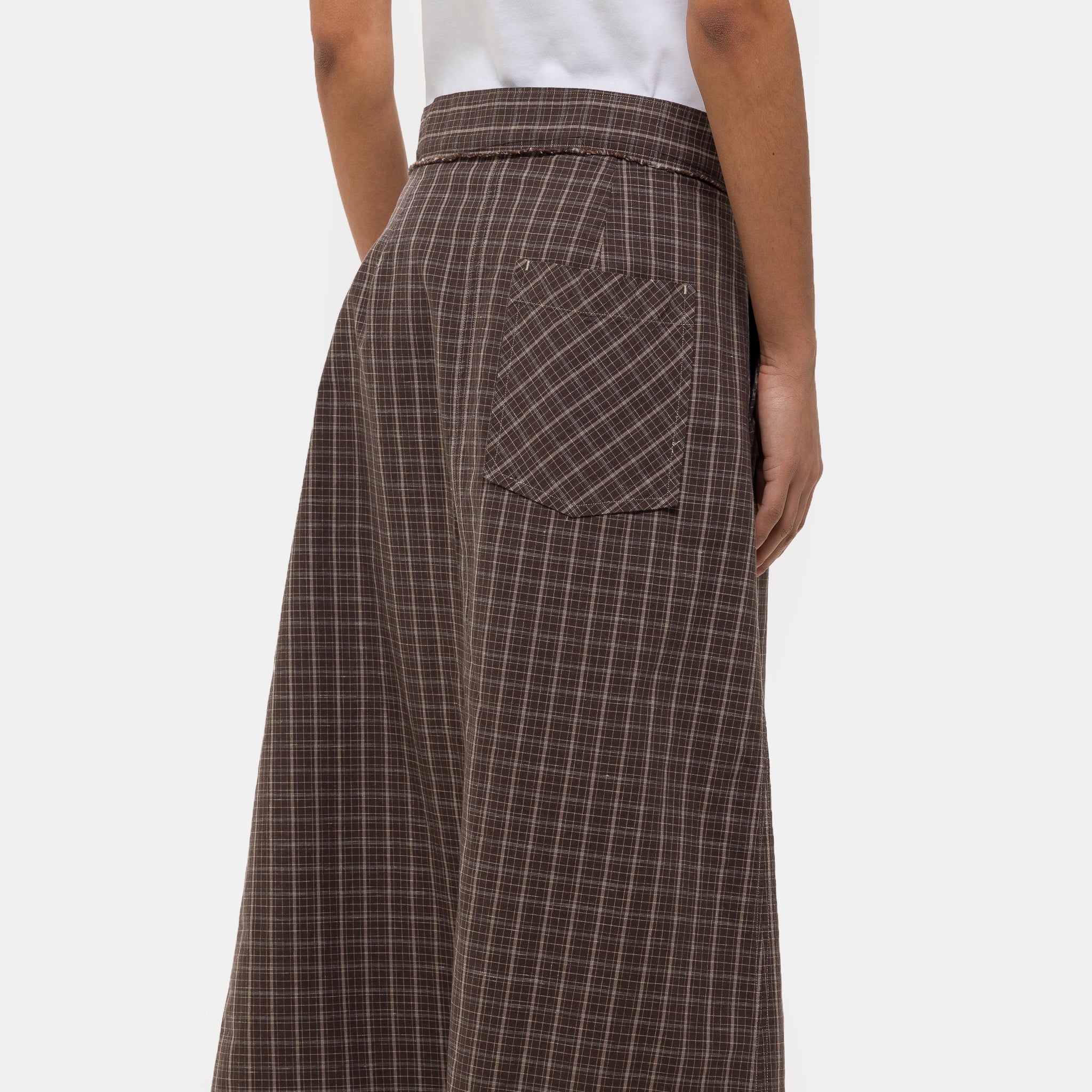 Classic Wrap Skirt in Brown Linen Check