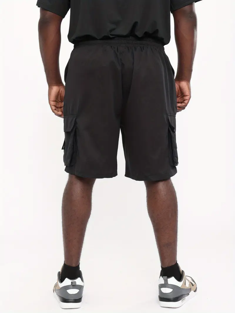 mens plus size solid color cargo shorts drawstring short pants for chic style details 7