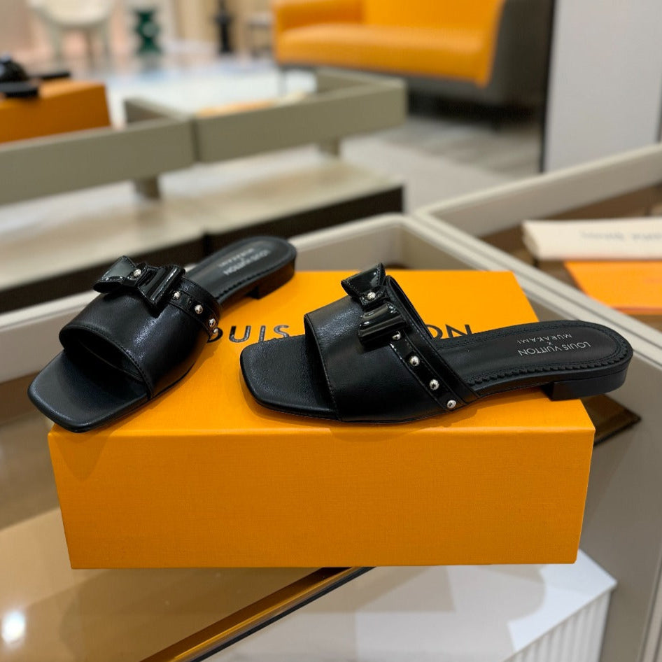 LV X TM 6AM FLAT MULE IN BLACK CALFSKIN、mysite、Cacoeks