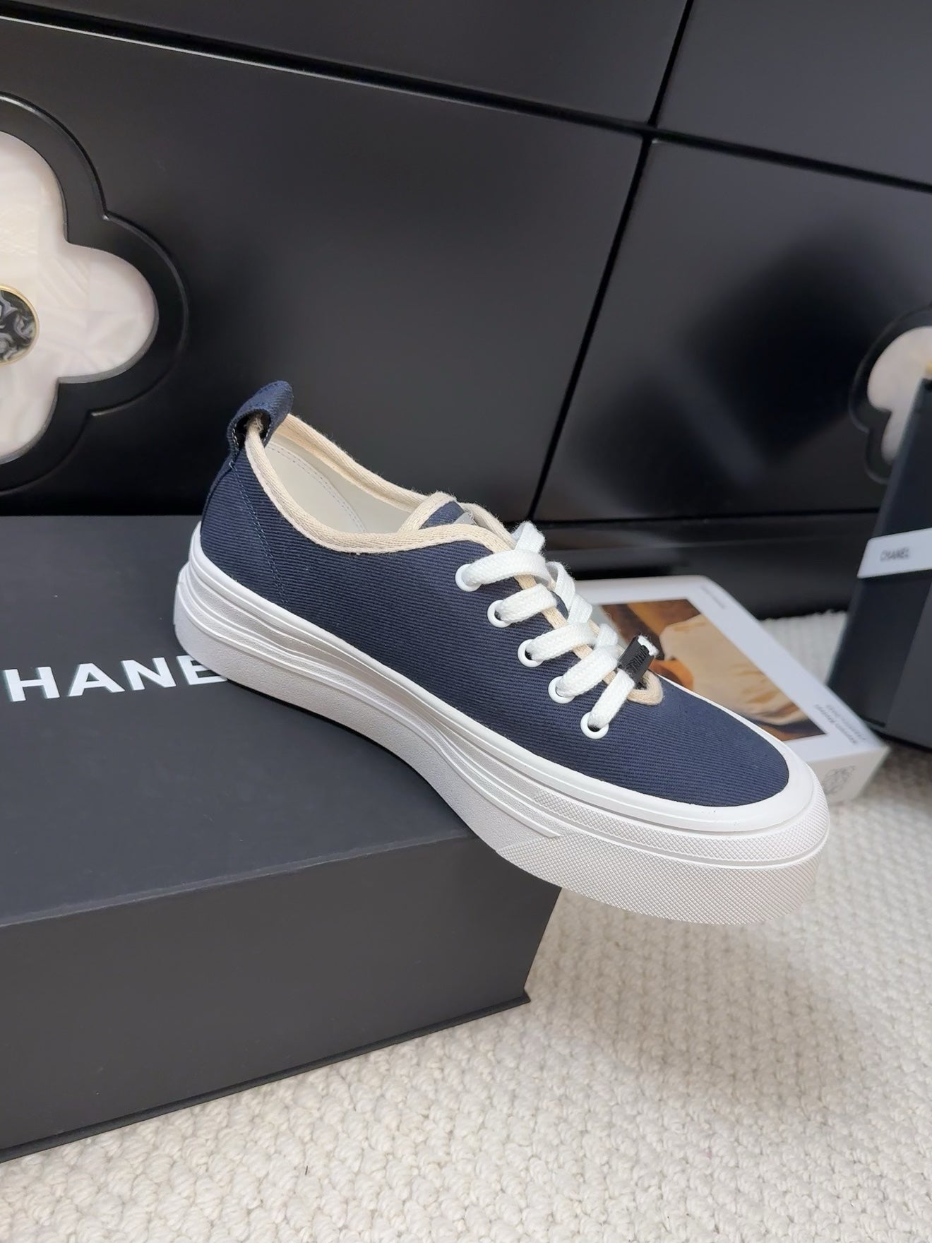 TRAINERS SHOES IN NAVY BLUE FABRIC、mysite、Cacoeks