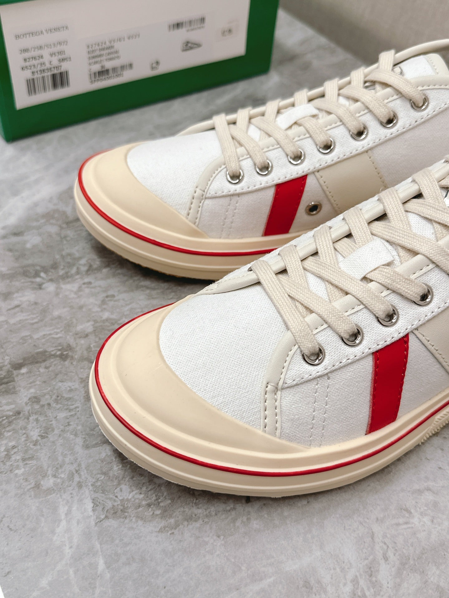 ELIOT SNEAKER IN WHITE MIX CHERRY RED CANVAS AND CALFSKIN、mysite、Cacoeks