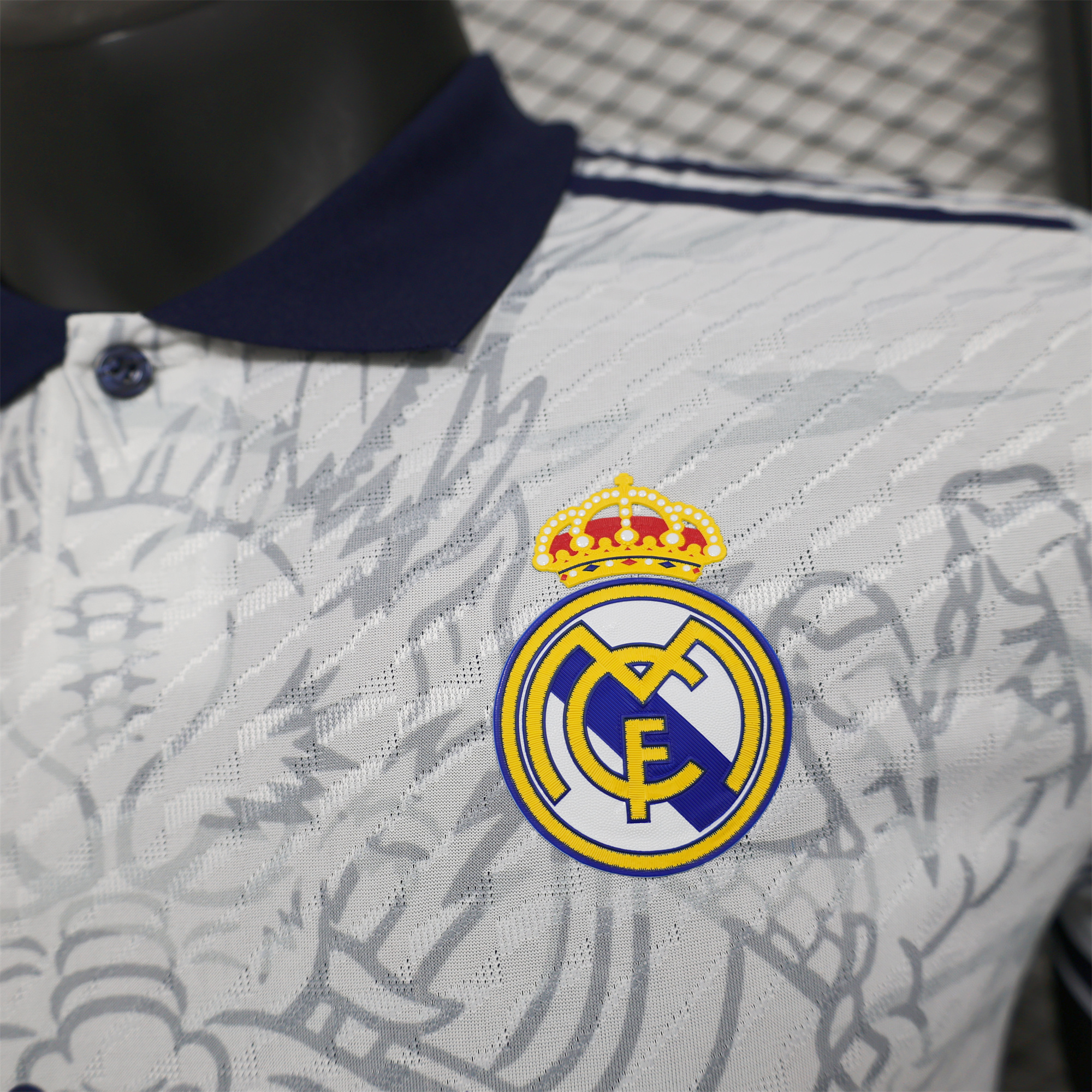 JerseysGala.com | Real Madrid 24-25 Black Dragons Pattern White Special Edition Jersey - Player Version -Customize Name, Number and Patch | Worldwide Shipping