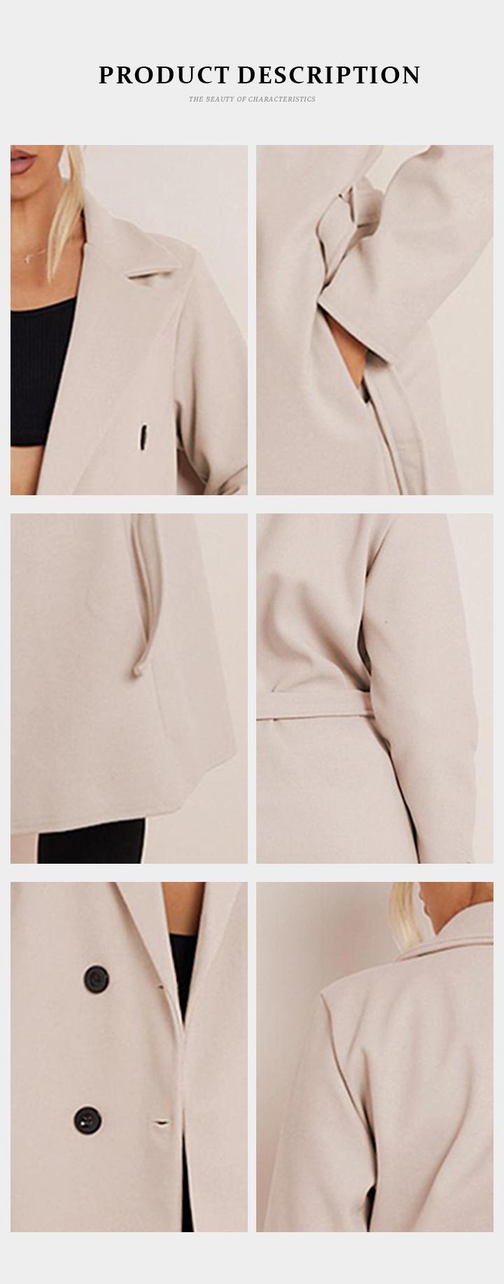 KatchMe Women's Elegant Solid Color Double Breasted Waist  Tie Thermal Outerwear, Versatile Fall & Winter Notch Lapel Jacket, Casual Comfort Outfit