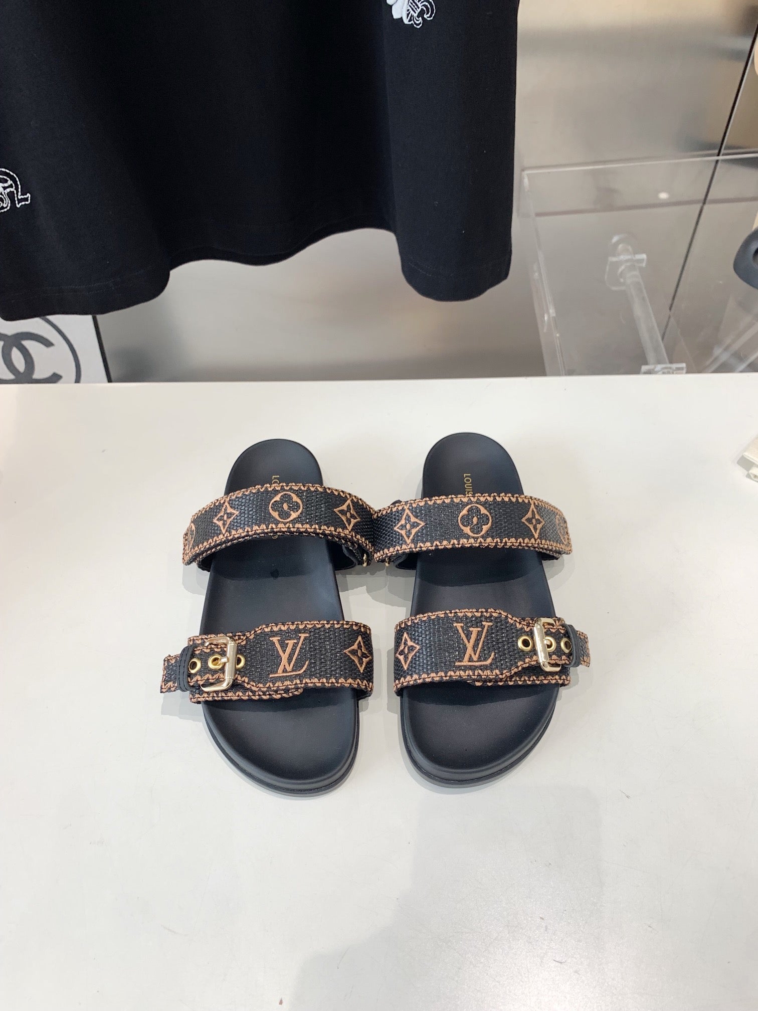 LV WOMEN SUNSET DAD SANDAL IN BLACK MONOGRAM FABRIC MULE、mysite、Cacoeks